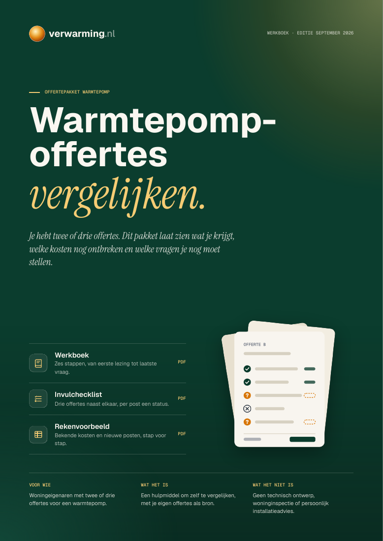 Omslag van het werkboek Warmtepompoffertes vergelijken